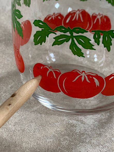 Mid-Century Clear Glass Tomato Carafe | Silk-Screened Decoration | c. 1950s–1960s