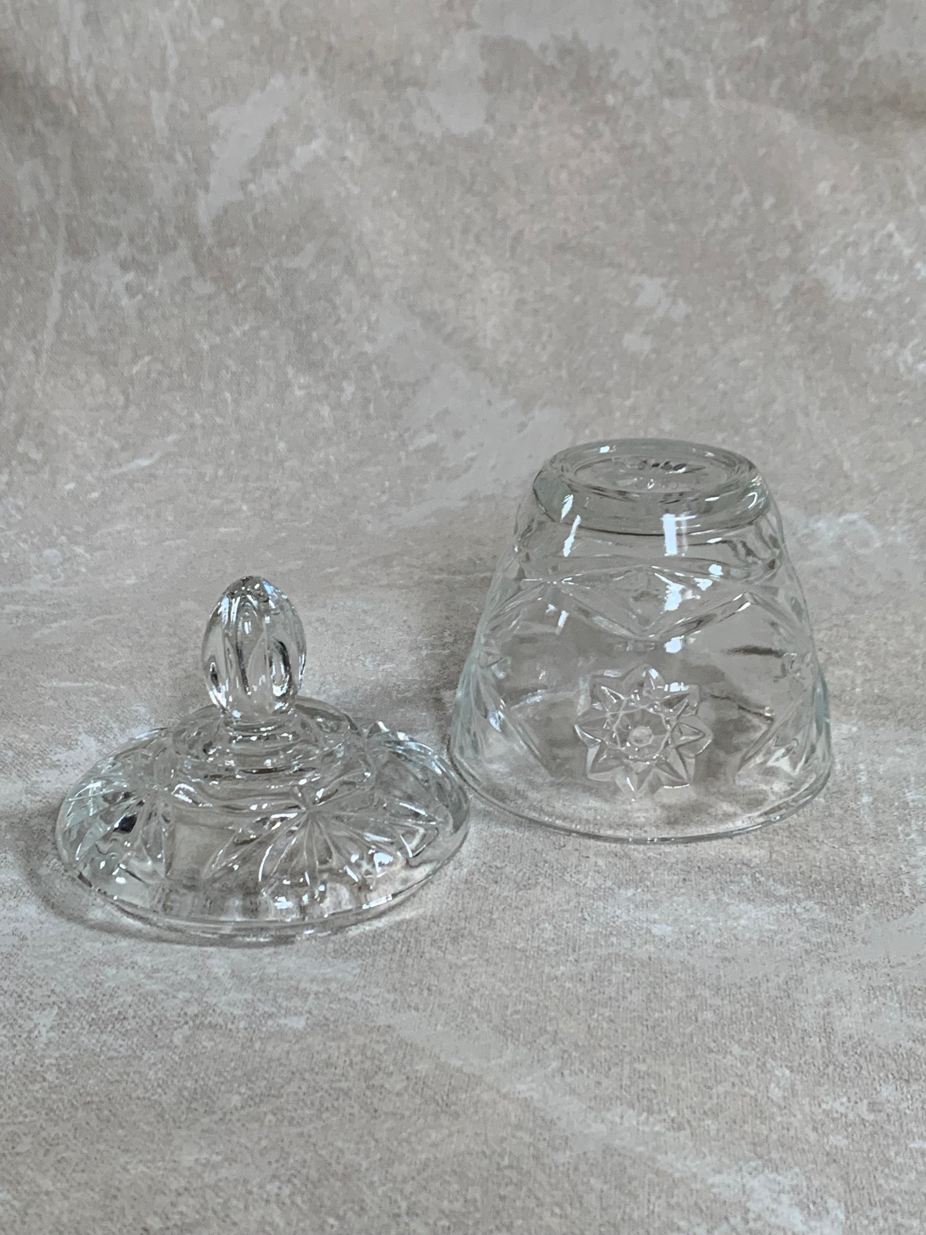 Cut Glass Lidded Candy Jar, Starburst Pattern, Mid-Century