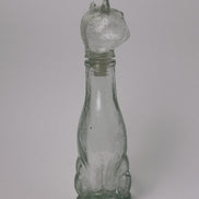 Mid-Century Style Figural Glass Cat Decanter, Green Tint, Made in Taiwan