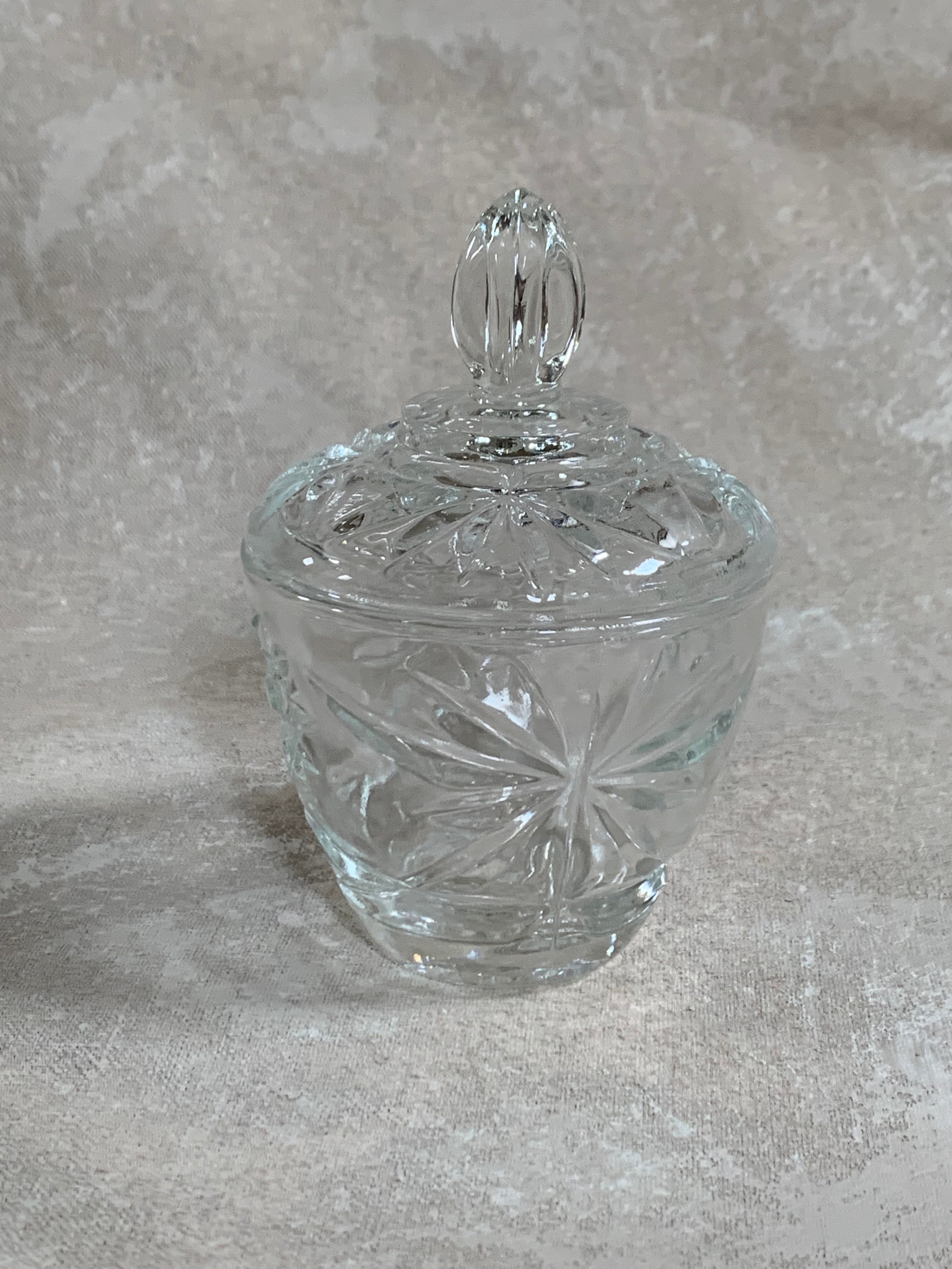 Cut Glass Lidded Candy Jar, Starburst Pattern, Mid-Century