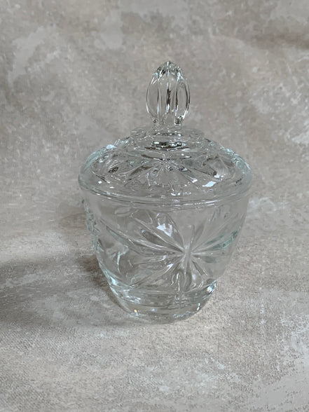 Cut Glass Lidded Candy Jar, Starburst Pattern, Mid-Century
