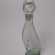 Mid-Century Style Figural Glass Cat Decanter, Green Tint, Made in Taiwan