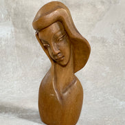Philippine Hand-Carved Hardwood Female Bust | Modigliani Influence | Manila, 1969