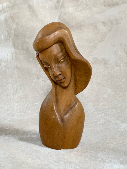 Philippine Hand-Carved Hardwood Female Bust | Modigliani Influence | Manila, 1969