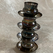 Set of Four French Silver-Plated Bouillon Cups with Wooden Handles and Saucers