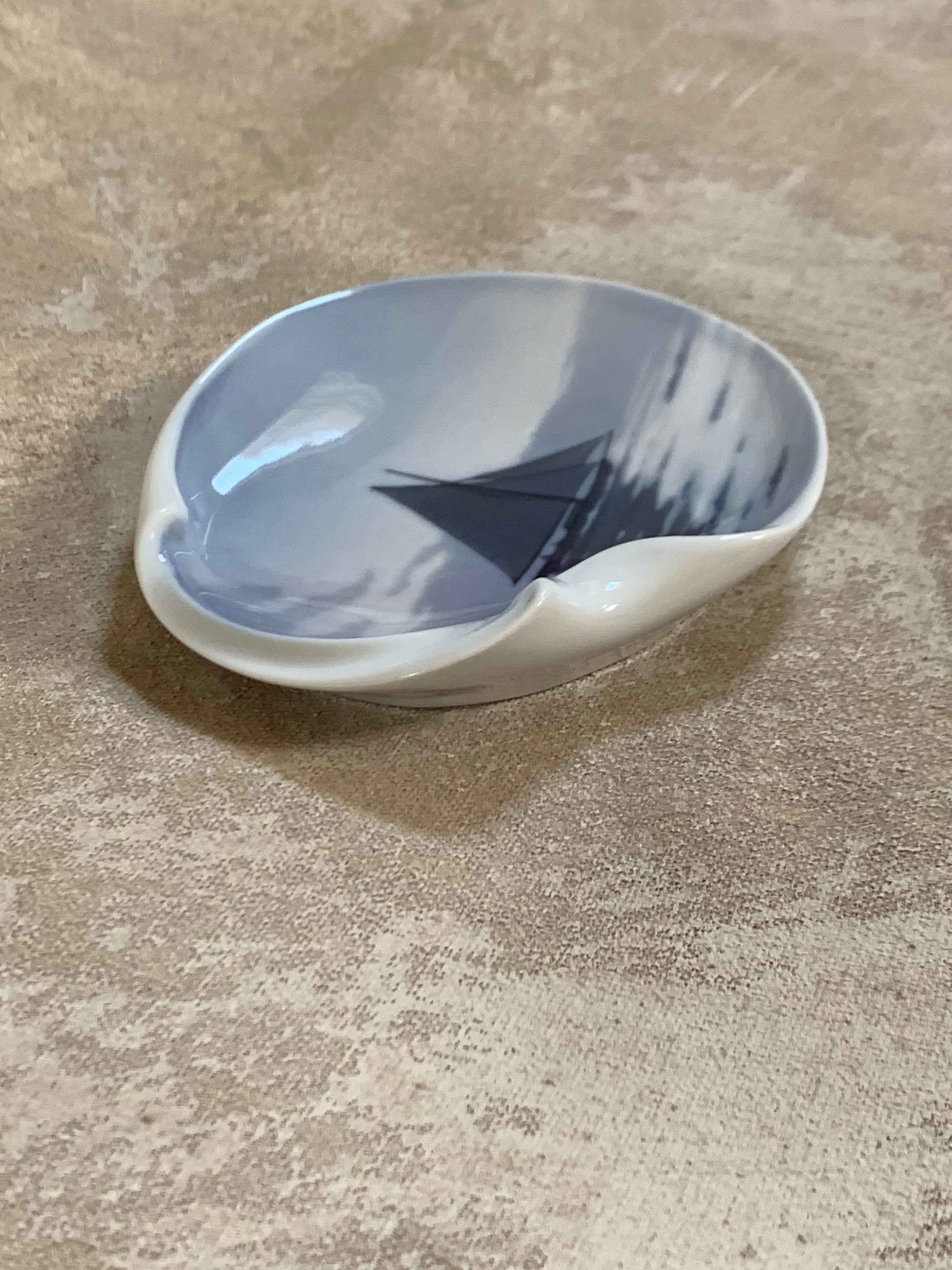 Bing & Grøndahl B&G Denmark Porcelain Trinket Dish | Sailboat Maritime Scene | Grisaille Underglaze | Made in Denmark | Model 474 | Danish Porcelain Collectible
