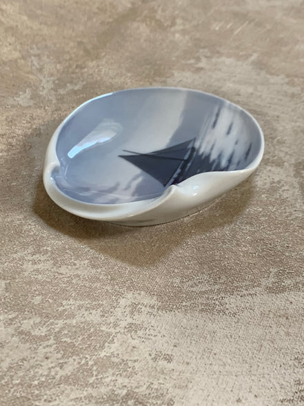 Bing & Grøndahl B&G Denmark Porcelain Trinket Dish | Sailboat Maritime Scene | Grisaille Underglaze | Made in Denmark | Model 474 | Danish Porcelain Collectible