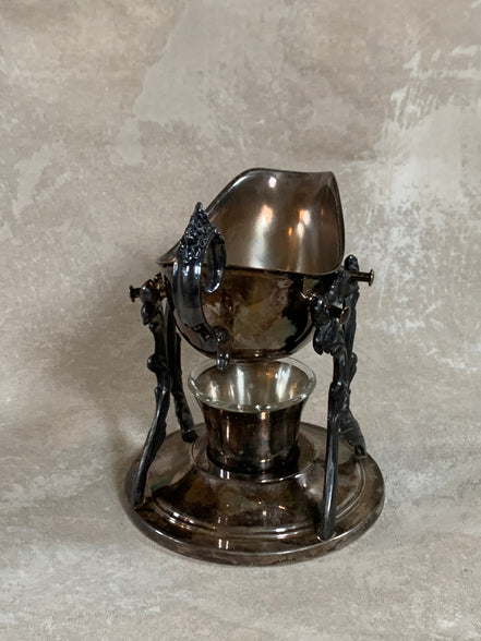 F.B. Rogers Silver Co. Gravy Boat on Rococo Warming Stand, Complete