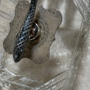 Victorian Pressed Glass Covered Box | Silver Plate Fish Finial Lid | Engraved Cartouche Mount | Octagonal Ribbed Body | circa 1880–1910 | Antique Tableware | Collector Glass