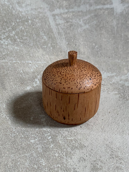 Coconut Palm Wood Turned Lidded Trinket Box | Natural Vascular Grain | Domed Lid | Folk Craft | Southeast Asia | Mid-Century | Vanity Jewelry Box