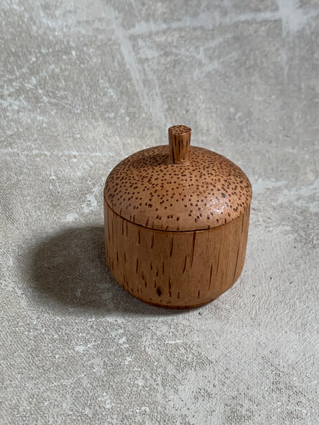 Coconut Palm Wood Turned Lidded Trinket Box | Natural Vascular Grain | Domed Lid | Folk Craft | Southeast Asia | Mid-Century | Vanity Jewelry Box