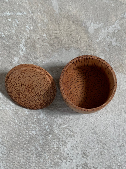 Coconut Palm Wood Turned Lidded Trinket Box | Natural Vascular Grain | Domed Lid | Folk Craft | Southeast Asia | Mid-Century | Vanity Jewelry Box