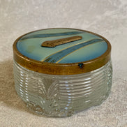 Pressed glass base of Art Deco powder jar — geometric pattern, 1920s–1930s