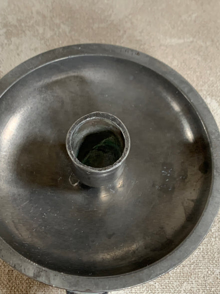 Antique Pewter Chamber Candlestick | Paddle Handle | Drip Tray | Struck Touch Mark | Taper Candle Holder | Colonial Style | American or English Pewter