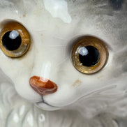 Vintage Ceramic Kitten Figurine with Glass Eyes, Gray and White