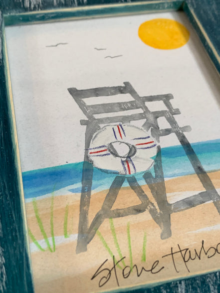Ink Spot Studio — "Stone Harbor" Lifeguard Chair Original Monoprint | Signed | Haddonfield, NJ