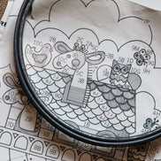 Vintage Avon Creative Needlecraft Crewel Embroidery Kits, Noah's Ark & Piglets and Posies, Started, Set of 2 with Hoops & Yarn
