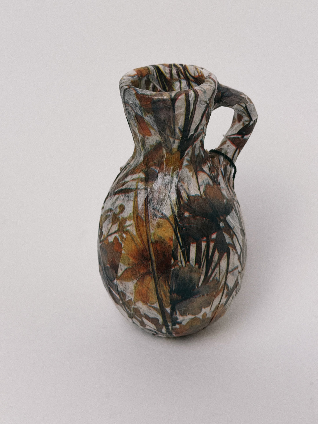 Handmade Decoupage Floral Jug Vase, Moody Brown Botanicals