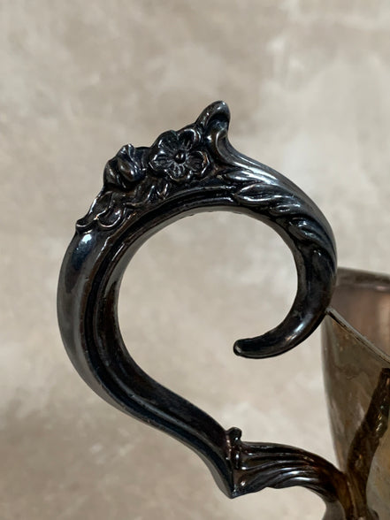 F.B. Rogers Silver Co. Gravy Boat on Rococo Warming Stand, Complete