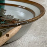 Apple Lane Pottery Bill Nagengast Serving Bowl | Wax Resist Botanical | Forest Green & Walnut | Original Bloomfield Hills Studio | July 1976 | Michigan Studio Porcelain