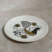 Mid-Century Folk Art Rooster Plate | Black & Mustard Gold Transfer | Pennsylvania Dutch Motif | Salad Plate | Farmhouse Decor | American Dinnerware | circa 1950s–1960s