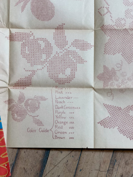 Vintage Aunt Martha's Hot Iron Transfer #9360 "Fruit Motifs in Cross Stitch," Uncut Tea Towel Embroidery Pattern