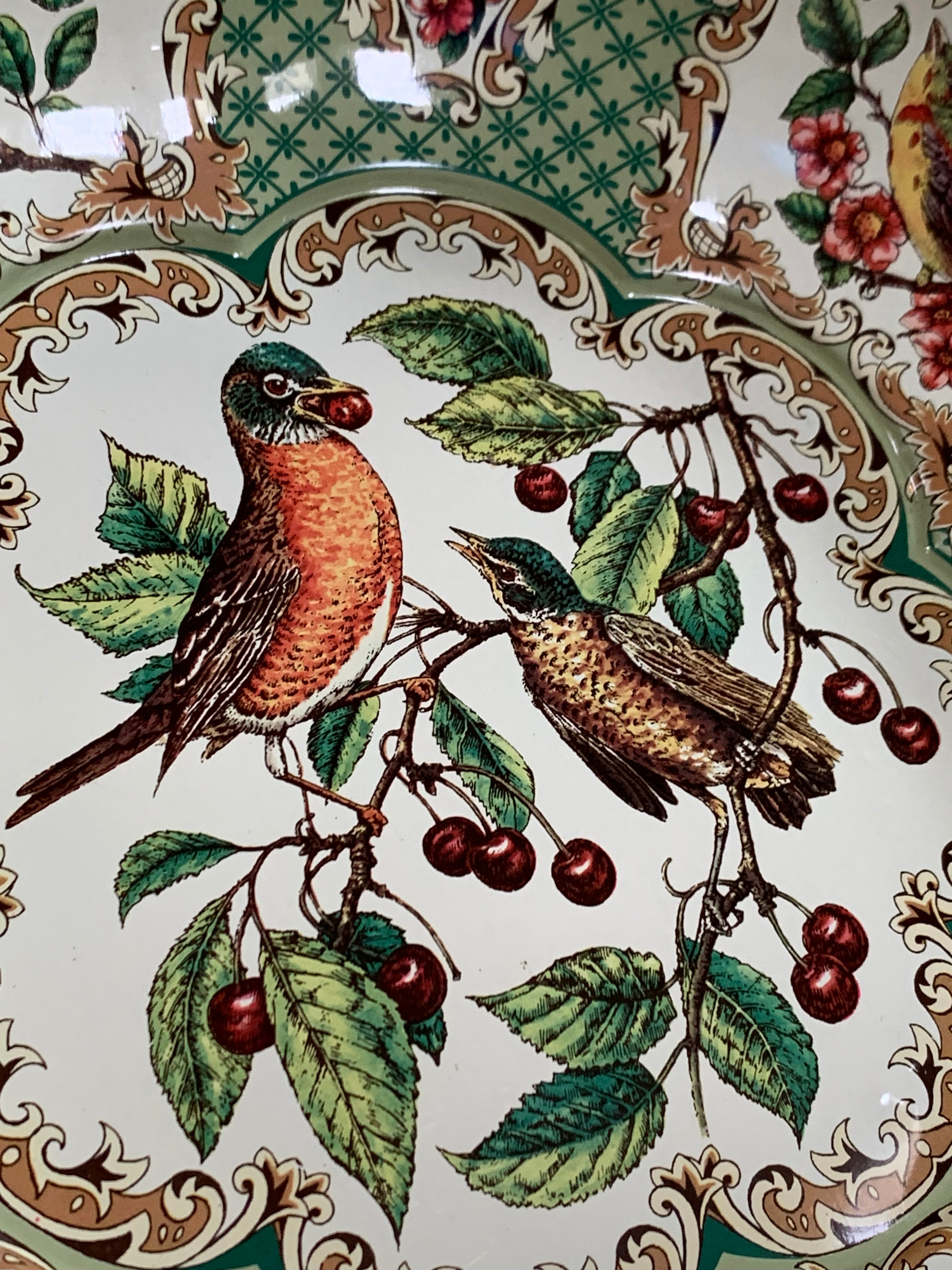 Daher Decorated Ware Bird and Cherry Tin Serving Tray, 1971