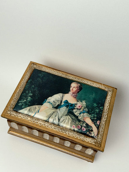 Gold Wooden Jewelry Box with Rococo Lady