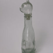 Mid-Century Style Figural Glass Cat Decanter, Green Tint, Made in Taiwan