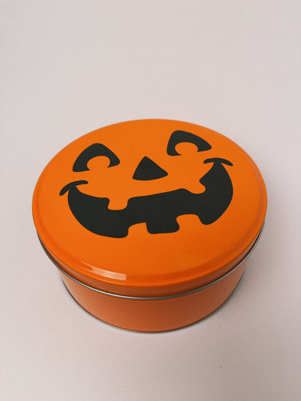 Jack-o'-Lantern Halloween Cookie Tin, Orange and Black