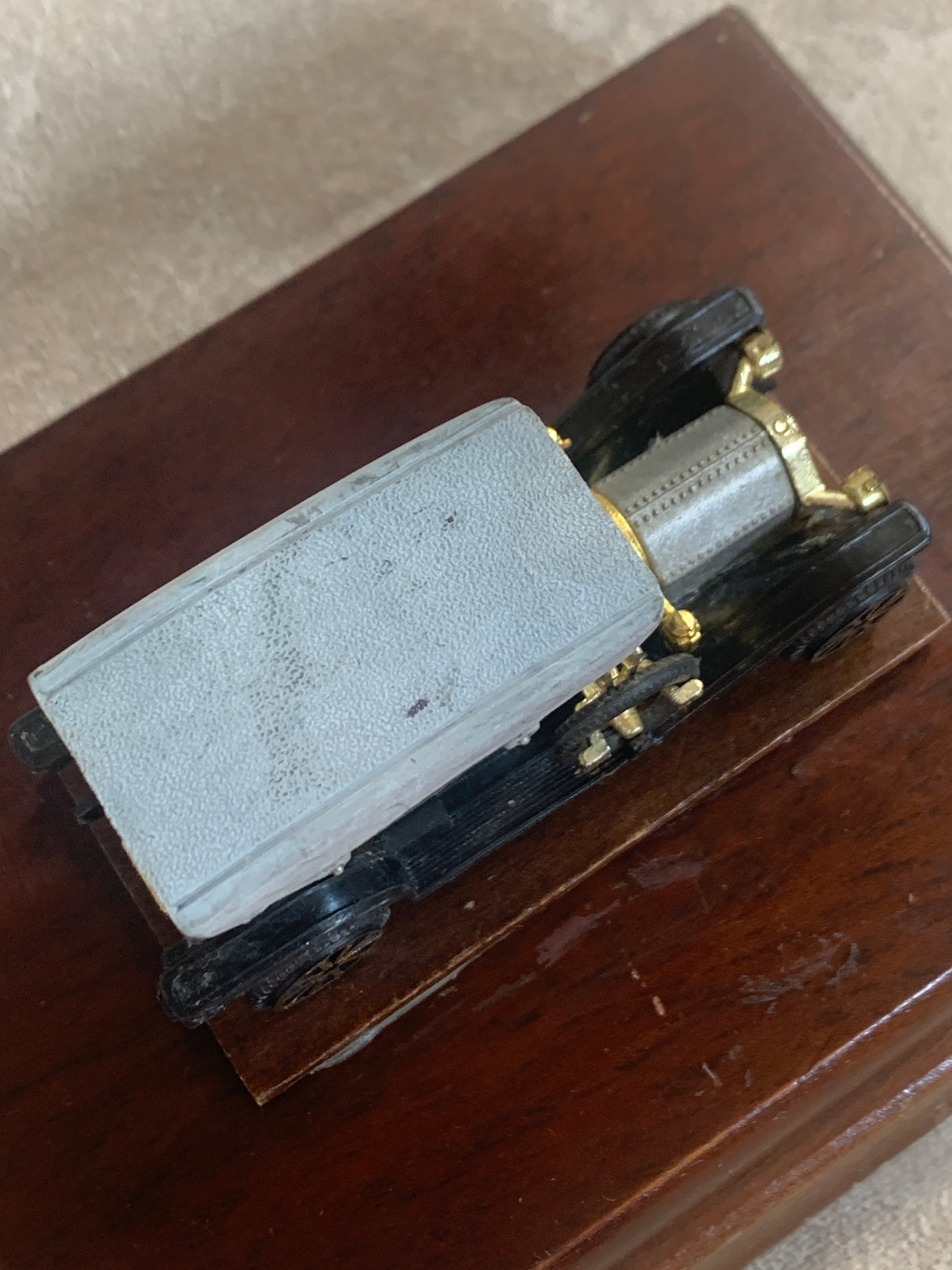 Edwardian Touring Car Miniature | Hinged Walnut Display Box | Felt-Lined | Brass Hardware | 1905–1915