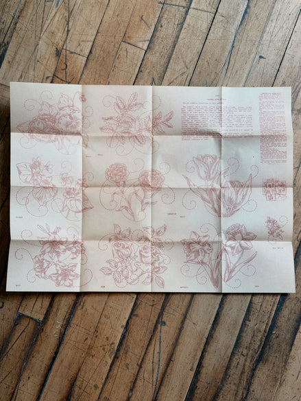Vintage Hot Iron Transfer #3698 "Flowers with Scrolls," Uncut, 8 Flower Quilt Block Embroidery Pattern (Attributed to Aunt Martha's)