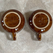 Western Stoneware Co. Mug Set of Two | WS Maple Leaf Mark | Brown Drip Glaze | Loop Handle | Monmouth Illinois | circa 1960s–1970s | Stoneware | Kitchen Decor