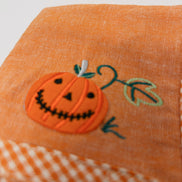 Halloween Jack-o'-Lantern Cloth Napkins, Set of 3, Orange with Gingham Trim