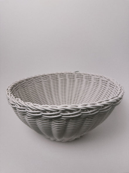 White Resin Wicker Round Basket