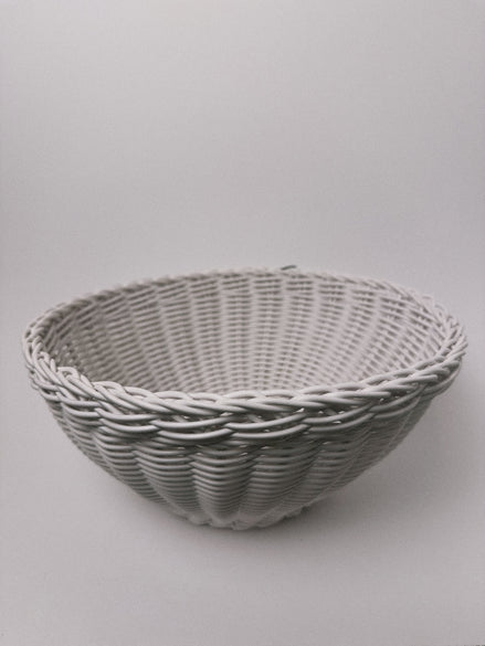 White Resin Wicker Round Basket