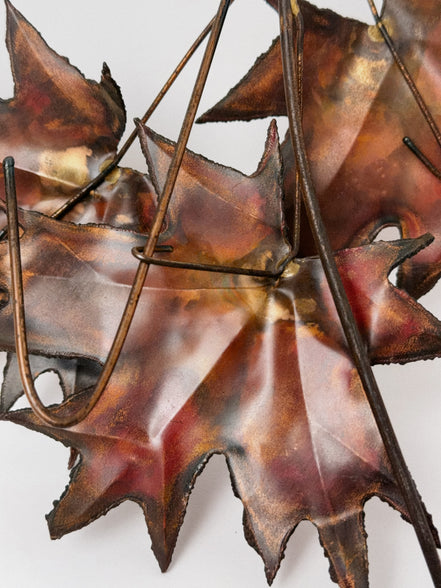 Flame-Painted Copper Maple Leaf Sculpture Spray, Torch-Cut Metal Art