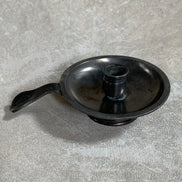 Antique Pewter Chamber Candlestick | Paddle Handle | Drip Tray | Struck Touch Mark | Taper Candle Holder | Colonial Style | American or English Pewter