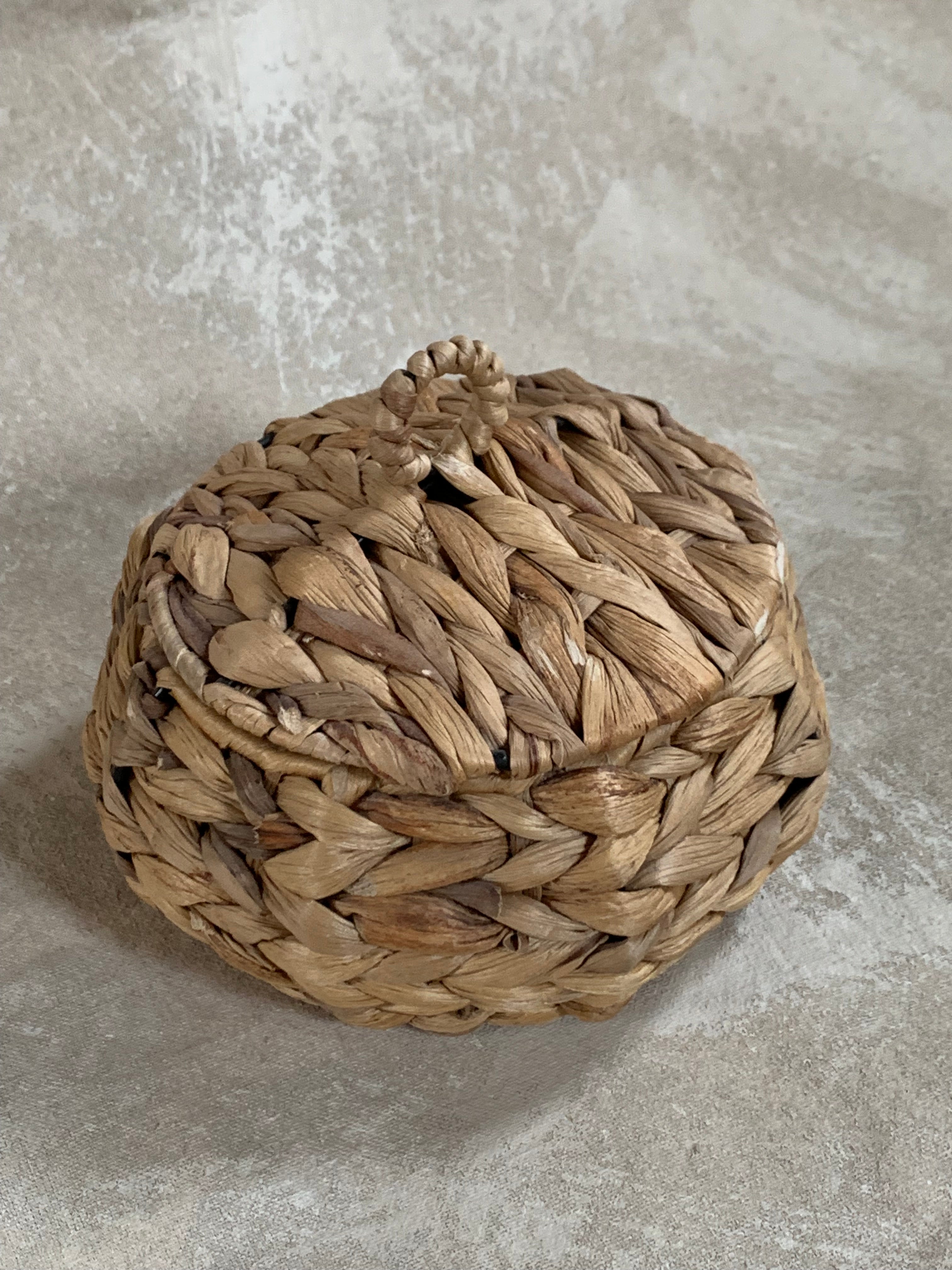 Water Hyacinth Coiled Lidded Basket, Southeast Asian Craft