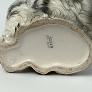 Vintage Ceramic Kitten Figurine with Glass Eyes, Gray and White