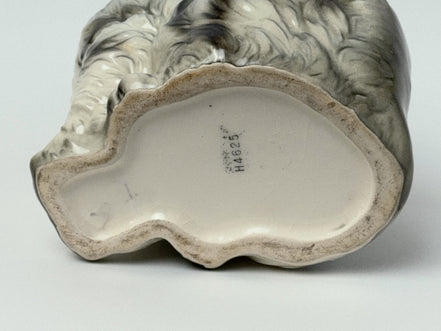 Vintage Ceramic Kitten Figurine with Glass Eyes, Gray and White