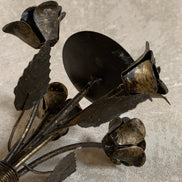 Hand-Fabricated Iron Rose Candleholder | Pillar Candle Spike | Tripod Bouquet Base | Wire-Wrapped Stem | Dark Patina | Folk Metalwork | Romantic Gothic Decor