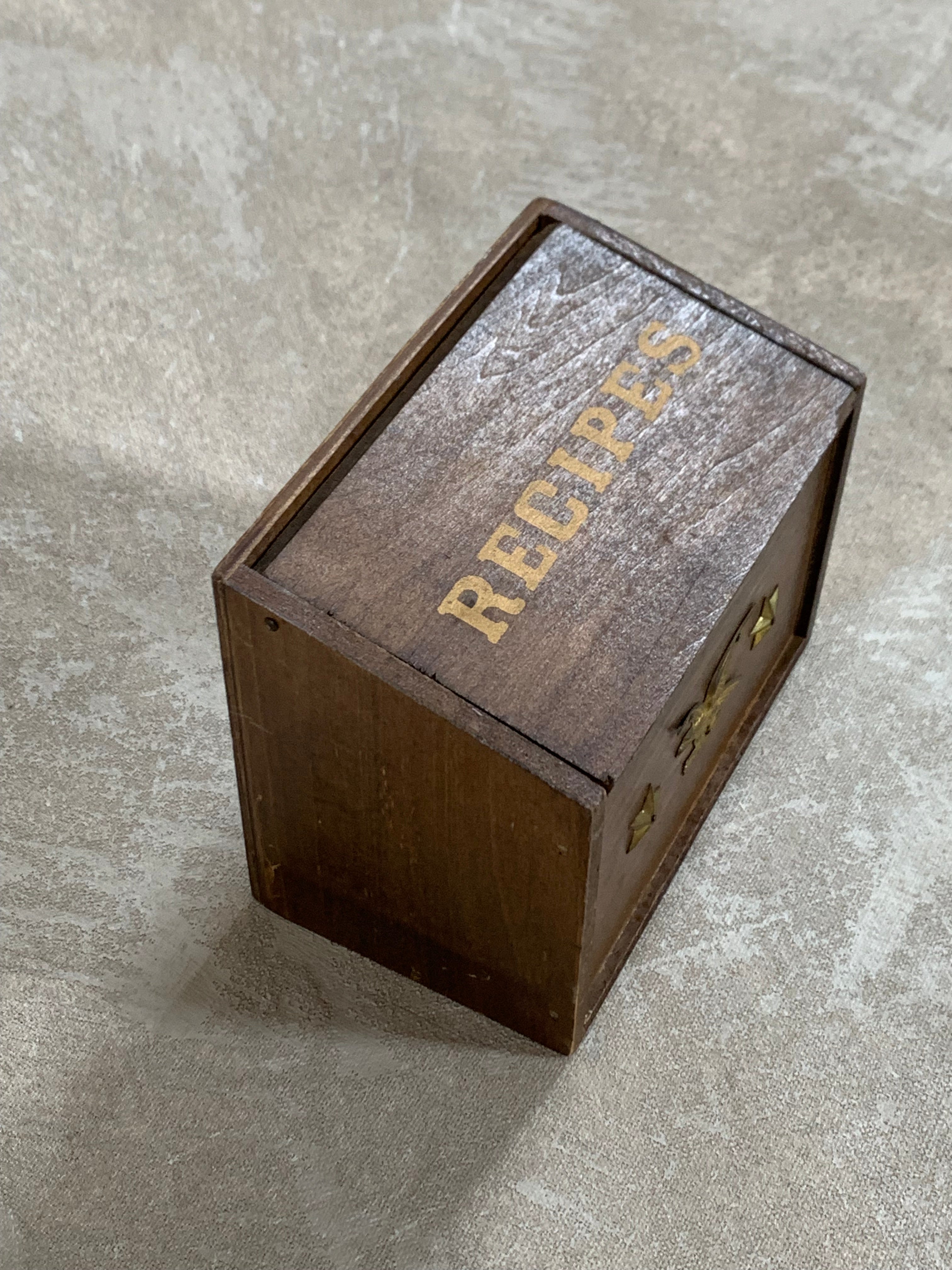 Vintage Japanese Export Wood Recipe Box | Patriotic Eagle & Stars | Gold Lettering | Made in Japan | 1950s–1960s | Mid-Century Kitchen