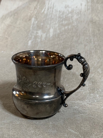 Monarch Silver Co. Triple Plate Victorian Christening Cup, Engraved Floral, Pattern 95