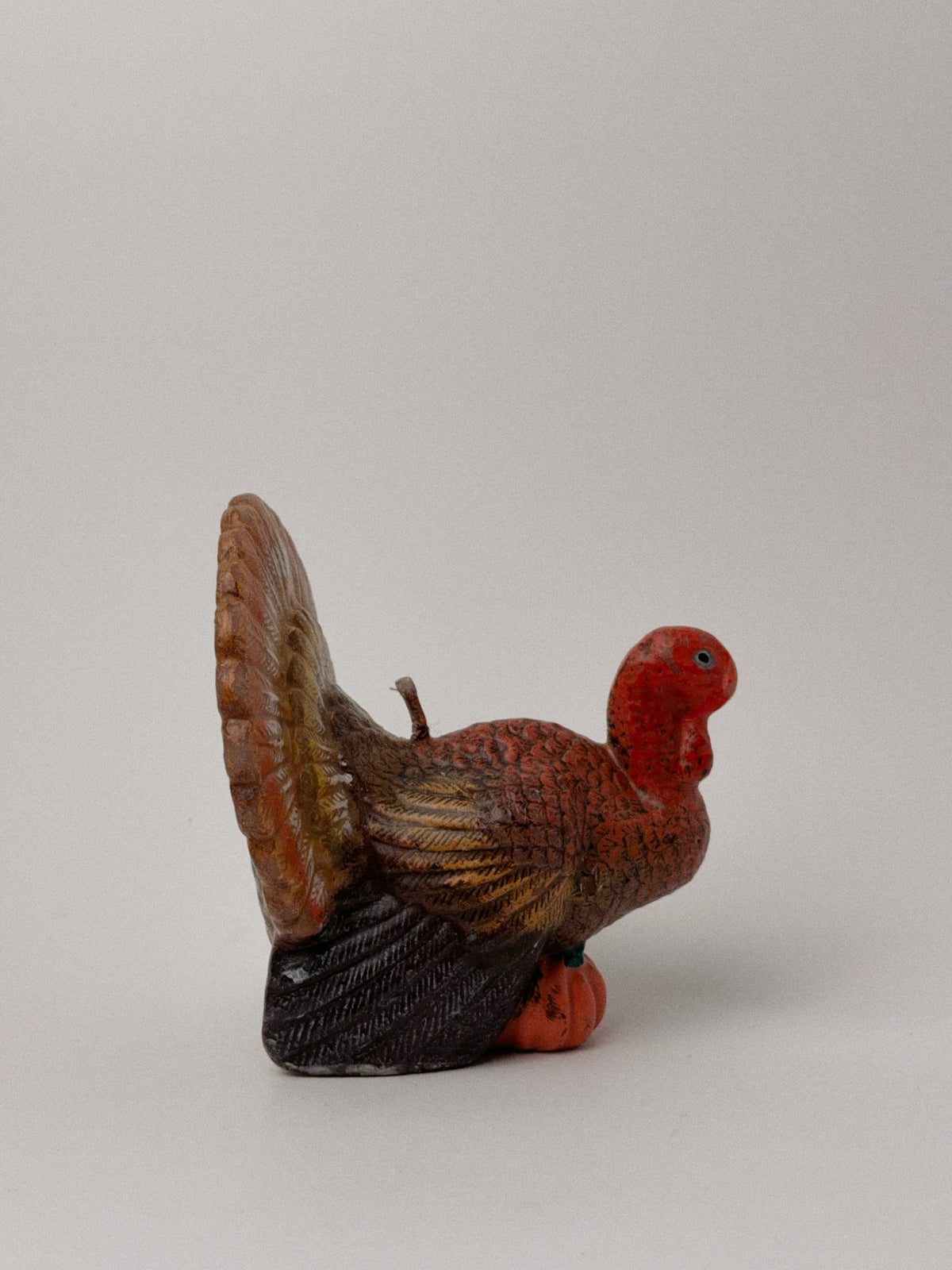 Vintage Thanksgiving Turkey Candle with Pumpkin, Hand-Painted Wax