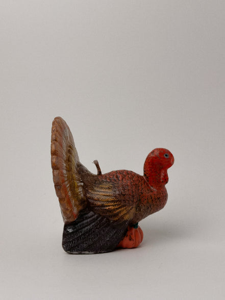 Vintage Thanksgiving Turkey Candle with Pumpkin, Hand-Painted Wax