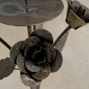 Hand-Fabricated Iron Rose Candleholder | Pillar Candle Spike | Tripod Bouquet Base | Wire-Wrapped Stem | Dark Patina | Folk Metalwork | Romantic Gothic Decor