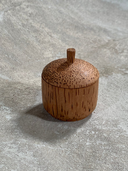 Coconut Palm Wood Turned Lidded Trinket Box | Natural Vascular Grain | Domed Lid | Folk Craft | Southeast Asia | Mid-Century | Vanity Jewelry Box