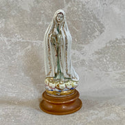 Mexican ceramic Our Lady of Fatima figurine in white crackle glaze with gold scrollwork — Jalisco, 1950s