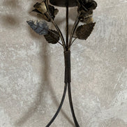 Hand-Fabricated Iron Rose Candleholder | Pillar Candle Spike | Tripod Bouquet Base | Wire-Wrapped Stem | Dark Patina | Folk Metalwork | Romantic Gothic Decor